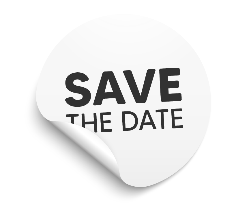 illustrierte Button Aufkleber mit dem Schriftzug Save the date.